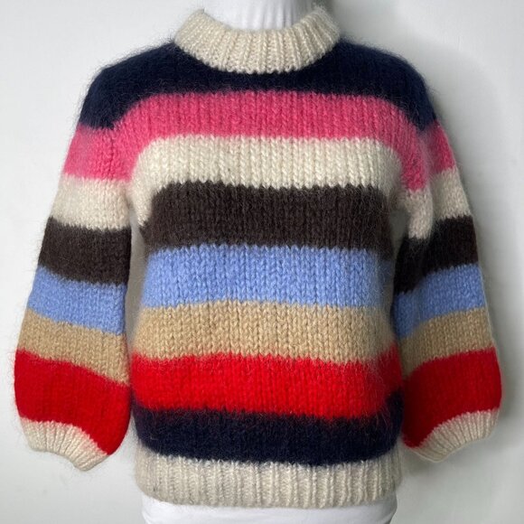Ganni Women's Multicolored Striped Round Neck Knit Sweater Size XS - Picture 1 of 8